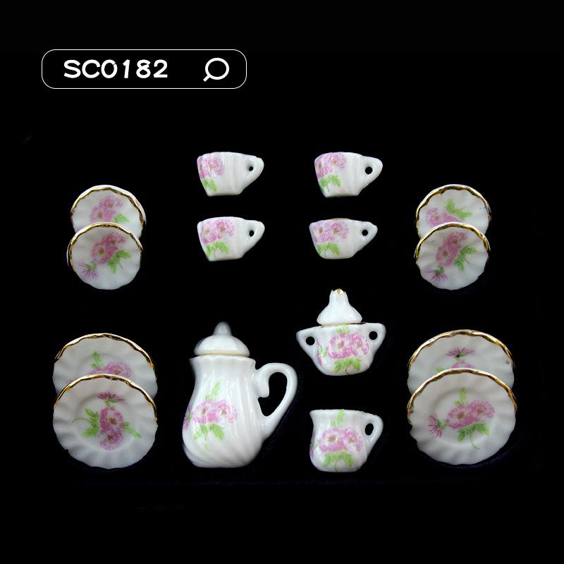 Puppenhauszubehör 1/12 Küche Miniatur 15 Stück Mini Porzellan Blume Teetasse Set Puppenhaus Dekor Simulation Puppenhaus Dekoratives Zubehör