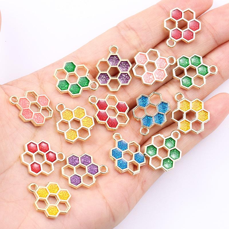 10Pcs 22*17mm Gold Colour Alloy Enamel Bee Pendant Oil Dripping Animal Charms for Jewelry Making DIY Necklace Earrings Accessory