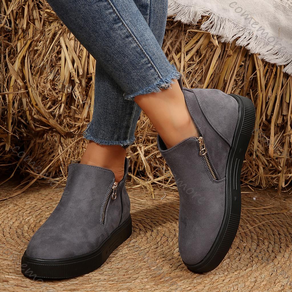 Fashion Comemore New Spring Autumn Round Head Ankle Boots for Women Flat Bottom High-top Casual Single Shoes Female Casual Solid Botines