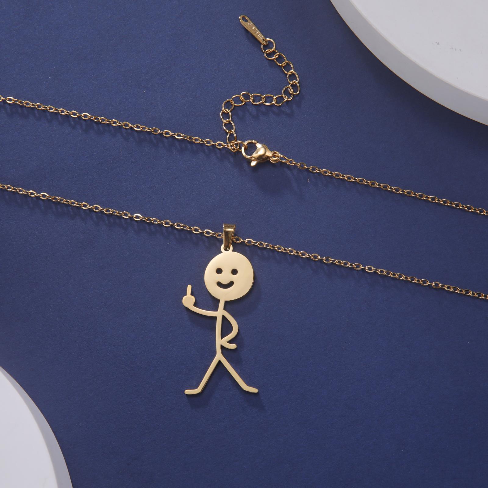 

Hip Hop Doodle Necklace for Men Women Stainless Steel Long Neck Chain Fashion Middle Finger Stickman Jewelry New