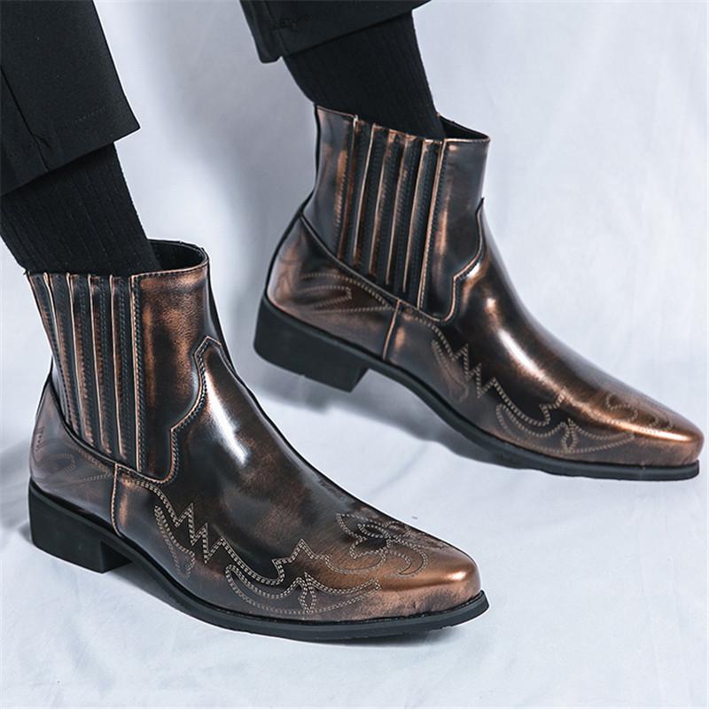 Wniter Trend New Arrival Luxury Designer Men Gold Black Chelsea Cowboy Ankle Boots Casual High Top Platform Shoes Zapatos Hombre