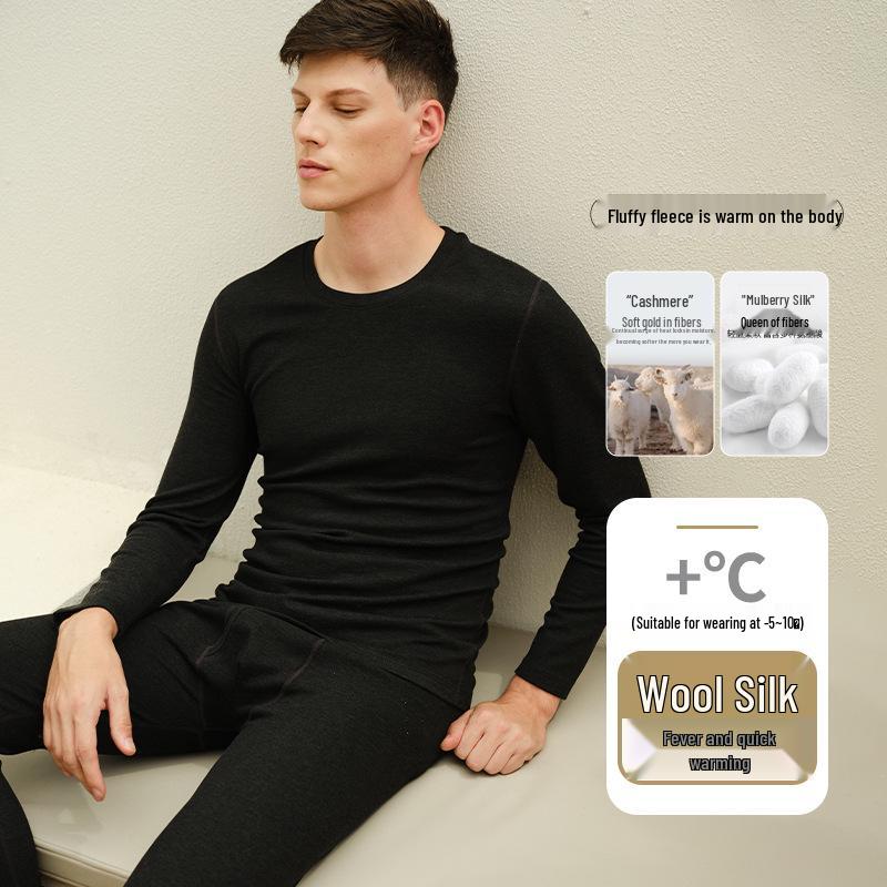 Set di Biancheria Intima Calda Foderata in Pile per Coppia: Calzamaglia Extra Spessa e Maglie a Manica Lunga in Cotone e Lana per Autunno e Inverno.