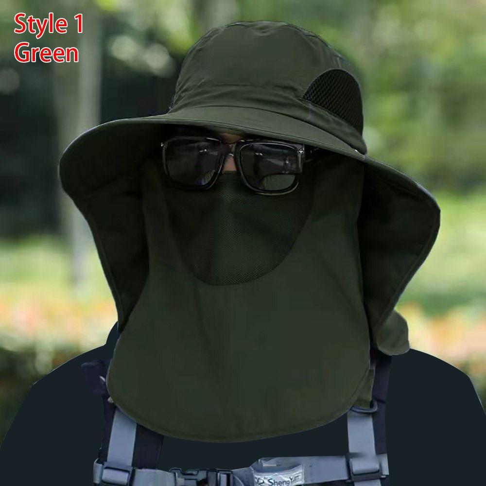 1Pcs Outdoor Full Face Cover Fishing Hat With Mask Summer Sun Caps Hiking Wide Brim Summer Hat Women Men