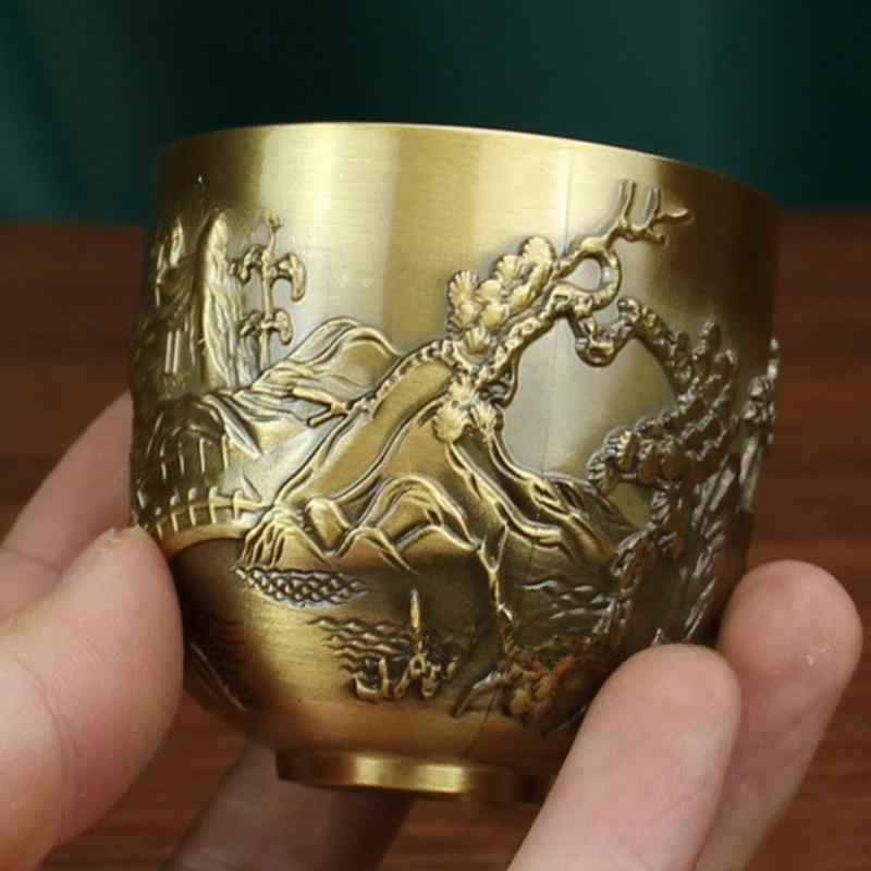 

Пейзажная чашка из чистой меди, украшение, офисный чайный сервиз, латунные поделки, металлические маленькие подарки