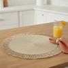 Woven Rattan Round Placemat Handmade Fringe Edge Heat Resistant For Home Dining Table Party Decor