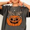Leopard Bow Pumpkin Girl Shirt Comfort Colors® Halloween Mom Spooky Season Top Nana Auntie Sister Cute Jack O Lantern Autumn Fall Vibes Gift