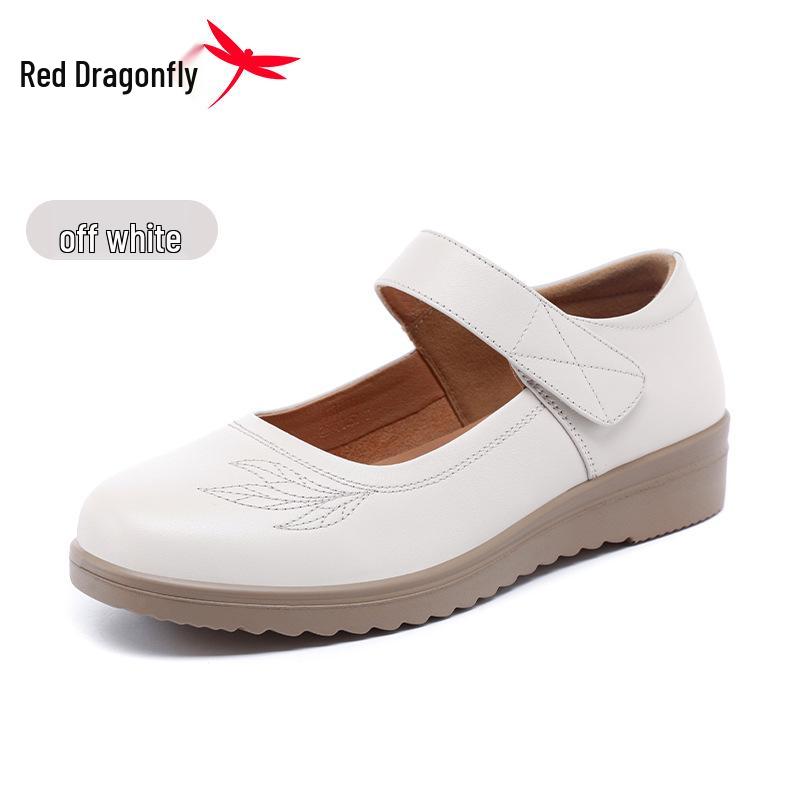 Red Dragonfly Women s Summer Casual Leather Mary Jane Shoes - Genuine Leather Mother s Shoes 35