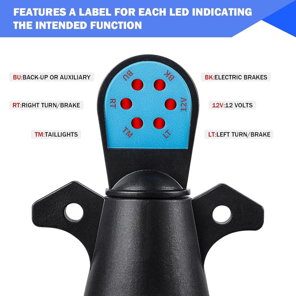 Trailer Light Tester, 7 Pin Trailer Plug Testerwith Red LED, 7 Way Trailer Plug Testerfor Diagnosing And Fixing Trailer Socket Circuit Problems