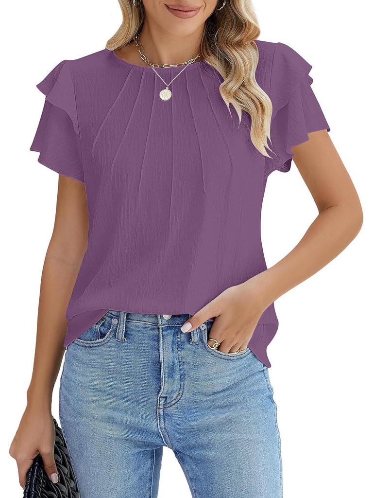 2025 Women's Spring/Summer Casual Pleated Short-Sleeve Pullover T-Shirt.