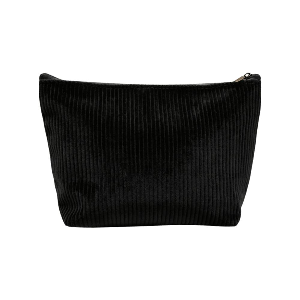 Portable Zipper Corduroy Cosmetic Organizer Pouch Large Capacity Toiletry Bag Travel Use чёрный