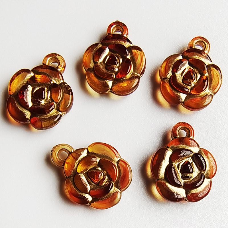 Retro Amber Gold-Inlaid Rose Mirror Heart Beading Supplies