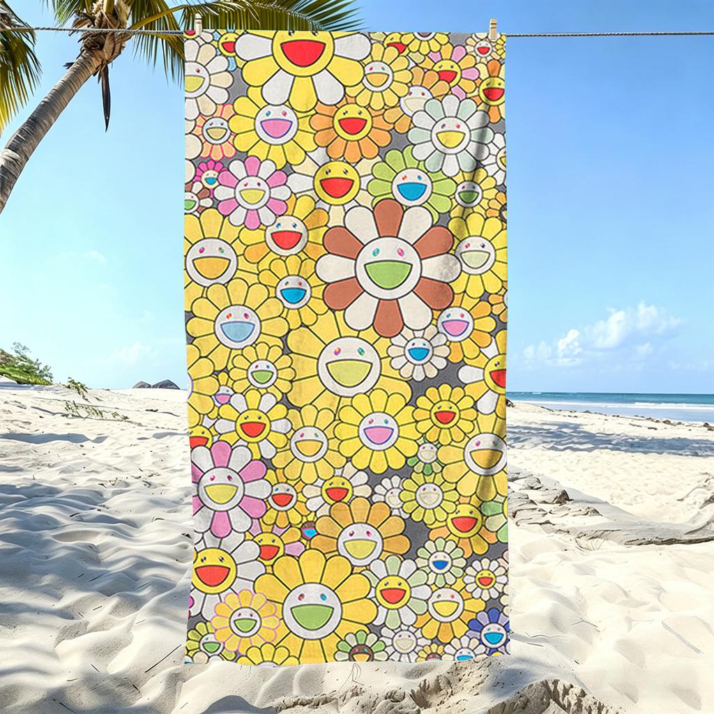 1pc T-Takashi Murakami Flower Microfiber Beach Towel Quick Dry Sand Free Soft Absorbent Pool Gym Sports Towel