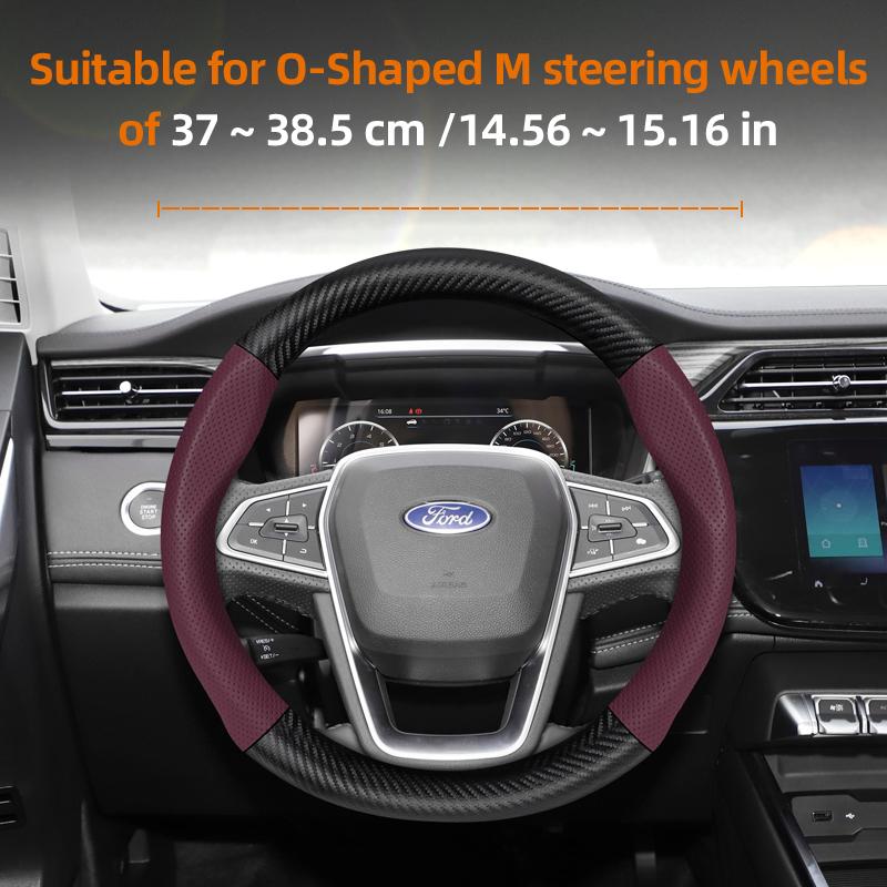 fypaj3 Suitable for Ford Breathable Holes Leather Matte Carbon Fiber Texture Steering Wheel Cover Suitable for Focus Mk2 Mk3 Fiesta Mk7 Transit Custom