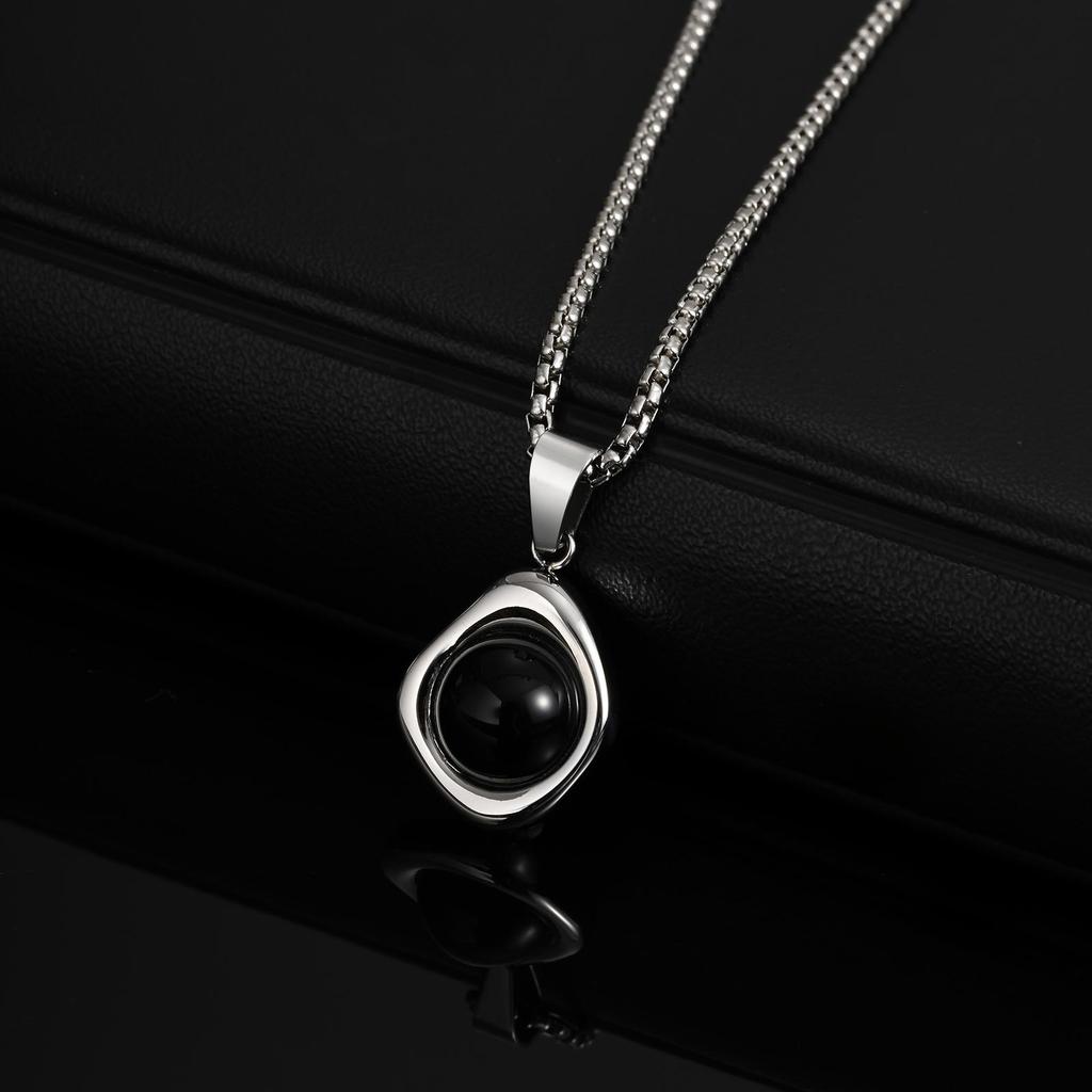 Stainless Steel Irregular Pendant Necklace for Men, Vintage Natural Agate Tiger Eye Stone Necklace, Fashion Punk Jewelry Gift