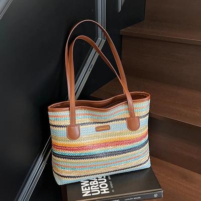 Strandurlaub Strand Strohtasche Damen neue Sommermode schlichte Umhänge- Pendler- Eimertasche