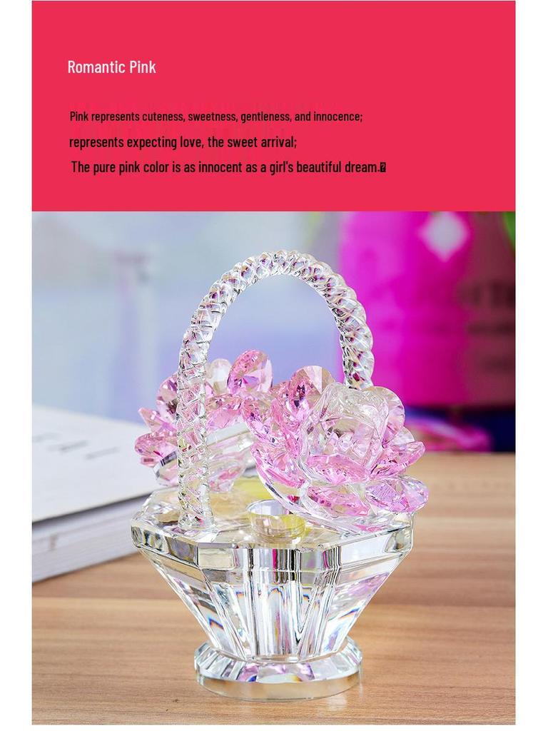 Crystal Flower Basket Ornament for Living Room, Wine Cabinet, Wedding, Teacher's Gift, Mother's Day, Dressing Table, or Car Decoration