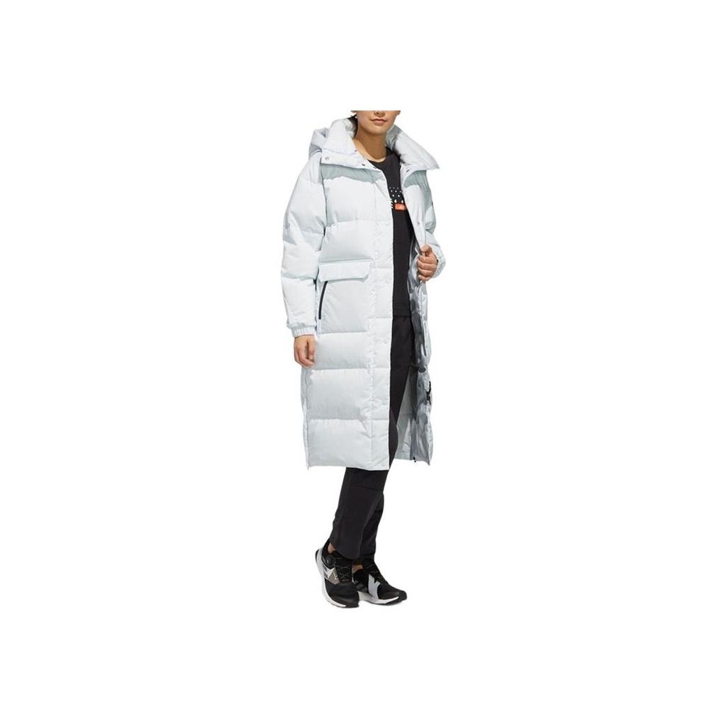 Adidas Outdoor Long Hooded Down Jacket Winter Women Jackets Light-Blue EH5025