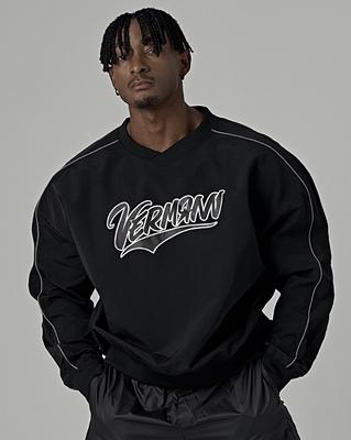 Beleumaneopaeleol Piping Woven Structure Sweatshirt [Black]