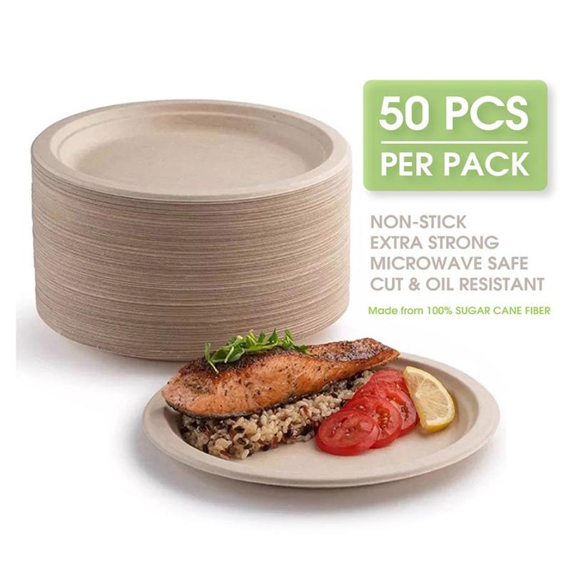 50pcs Disposable Thickened Round Paper Plate Biodegradable Household Dinner Plates Waterproof Oil Proof Eco Friendly Paper Tray