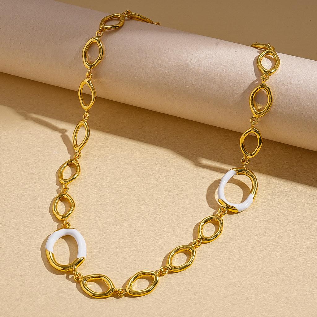 Vintage oil drip chain, circle sweater chain, medieval simple necklace
