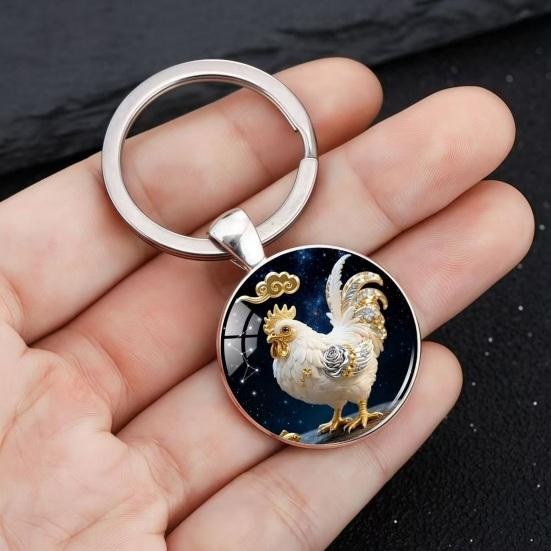 Zodiac Keychain Dome Glass Zinc Alloy Keychain with Starry Sky Background Golden Foil Embellishments 12 Zodiac Signs Key Holder