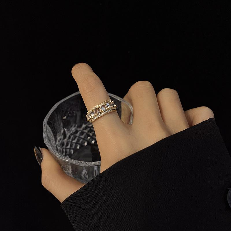 Südkoreanischer Dongdaemun Retro verstellbarer Zirkonring für Damen – trendiger Zeigefingerschmuck