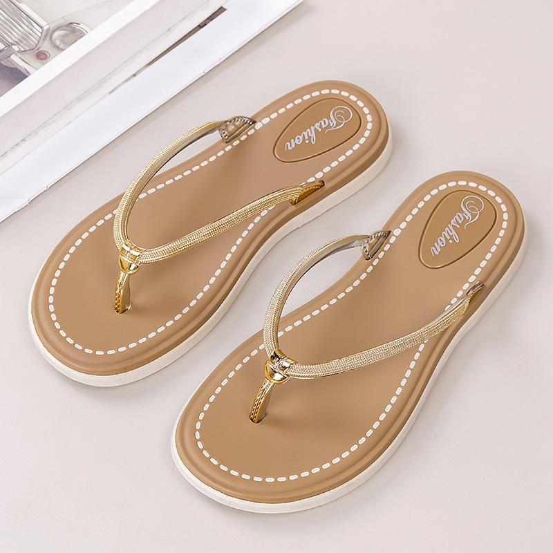 Yuzhihao Women s Fashion Flat Flip-Flops - Casual Spring/Summer Toe-Post Beach Sandals 40-41 золотой