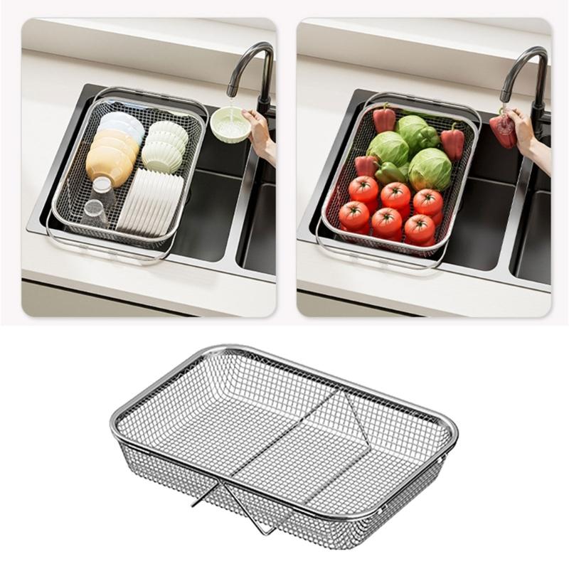 Space Saving Expandable Sink Drainer Basket Stainless Steel Dish Rack Drying Organizers for Kitchen Counter
