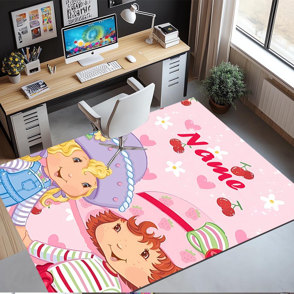 Custom Name Strawberry Shortcake Printed Carpet,Rug for Office Chair Living Room Bedroom Kitchen Room Decor Gifts.