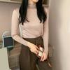 Women Bottoming Top Slim Fit Long Sleeve Half Turtleneck High Elasticity Pullover Keep Warm Solid Color Autumn Winter Lady Bottomed