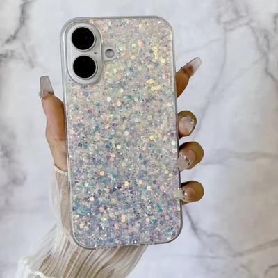 Custodia in Silicone con Paillettes Glitterate Stellate Bling Per iPhone 16 15 14 13 12 11 Pro X XS XR Max 8 7 6 Plus SE Bumper Copertura Trasparente
