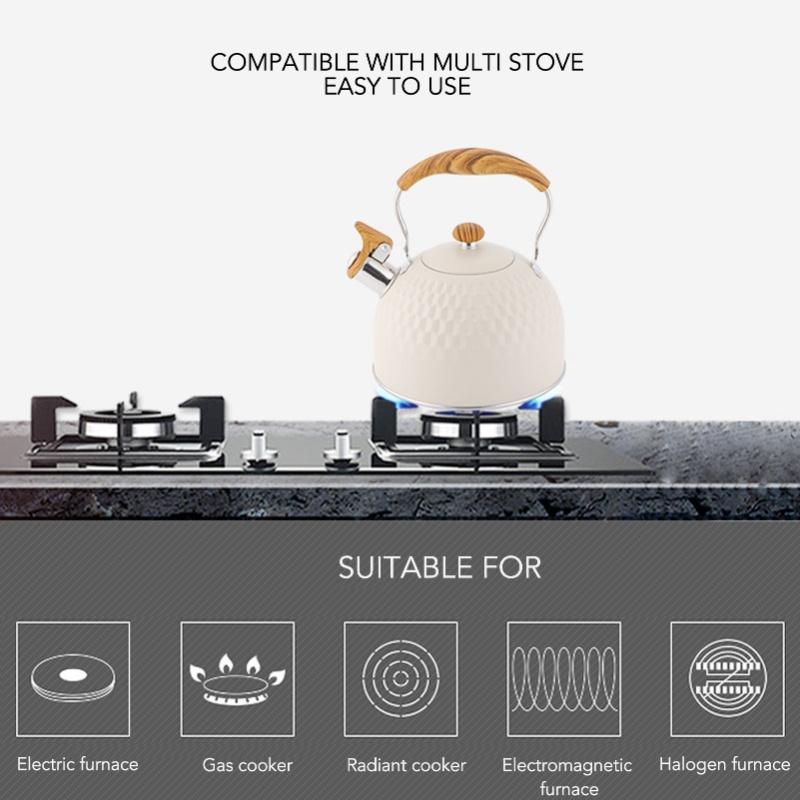 Whistling Kettle 2.5L Stainless Steel Efficient Uniform Heating Stovetop Whistling Tea Pot With Heat Insulation Handle