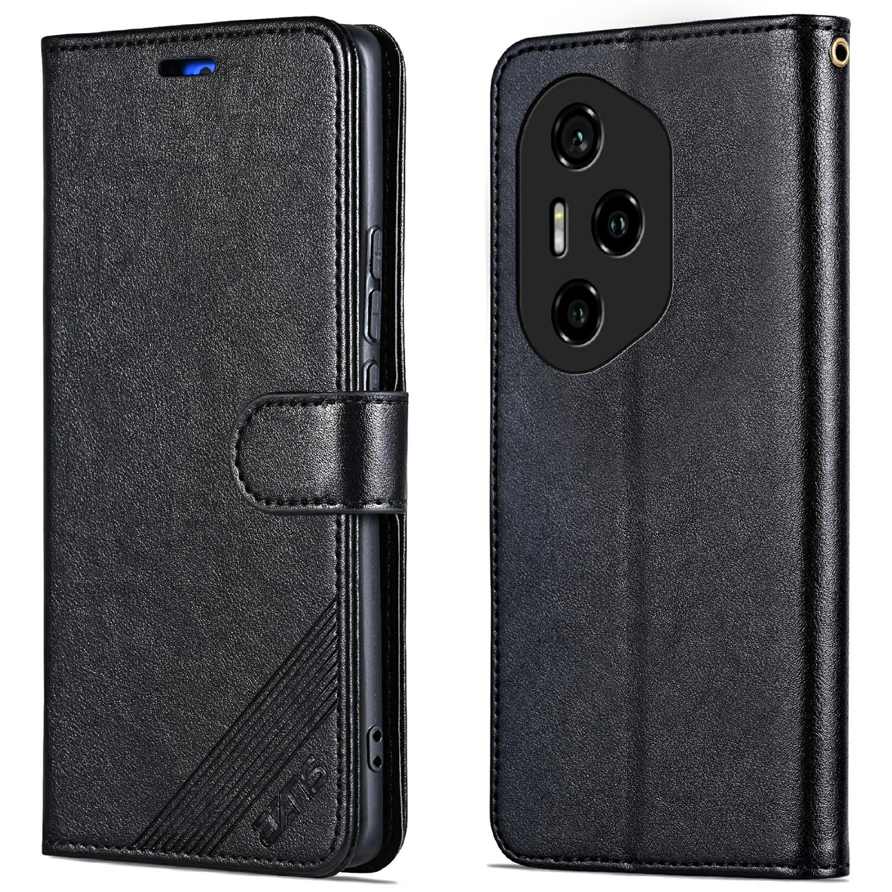 

AZNS For Honor 300 Pro Case Anti-Scratch PU Leather Stand Wallet Phone Cover Black