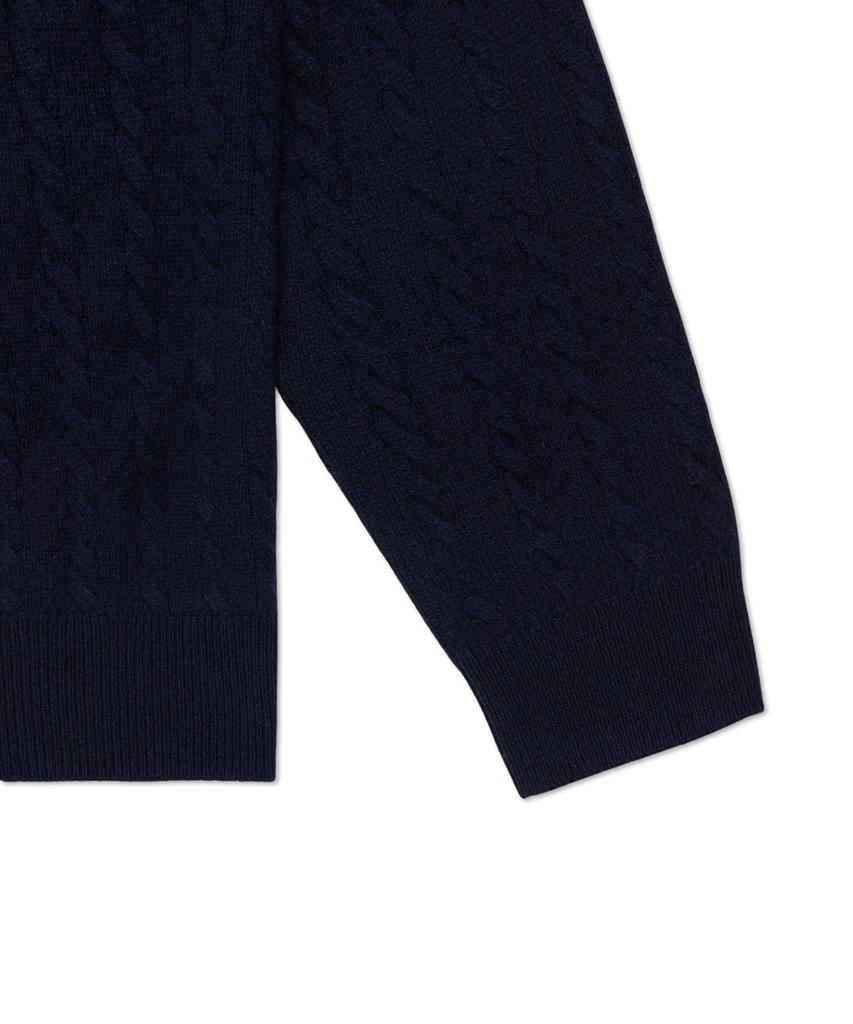 POLO RALPH LAUREN Cable Knit Wool Cotton Zipper Sweater - Blue