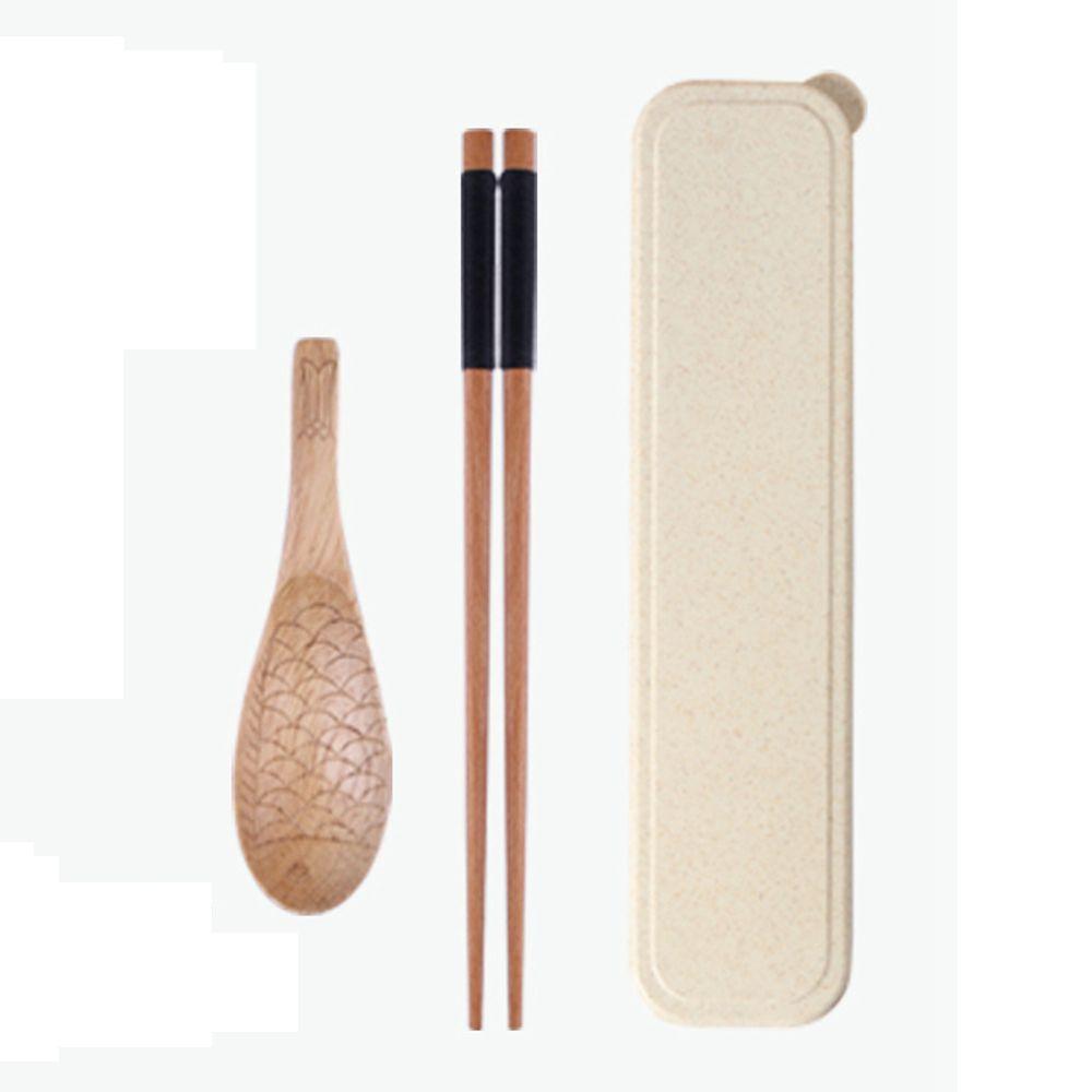 Convenient Travel Reusable Wooden Portable With Box Spoon Dinnerware Cutlery Set Chopsticks