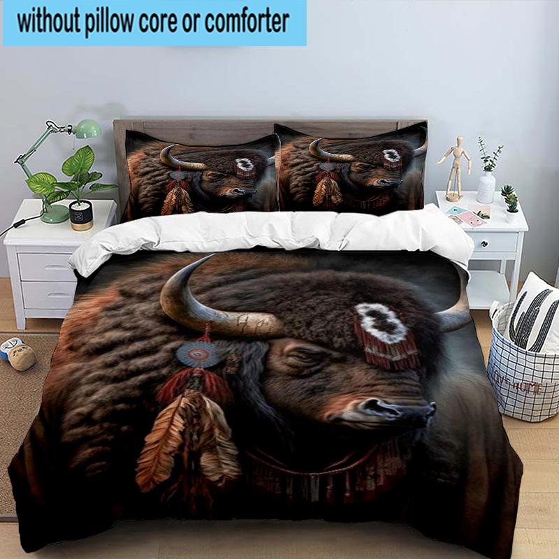 Cow In Flower Field 3pcs Bedding,Including 1pc Duvet Cover And 2pcs Pillowcases Perfect for Christmas,Ideal for Bedroom, Dormitory