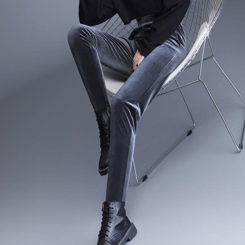 Women's Velvet Skinny Pants  Autumn Winter High-Waist Slim Fit Stretch Velvet Leggings Outwear