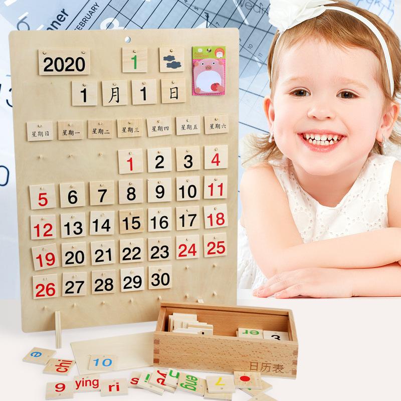 Magnetic Calendar Time Year Month Weather Early Education Desktop Toy Pendant Wooden Ornament