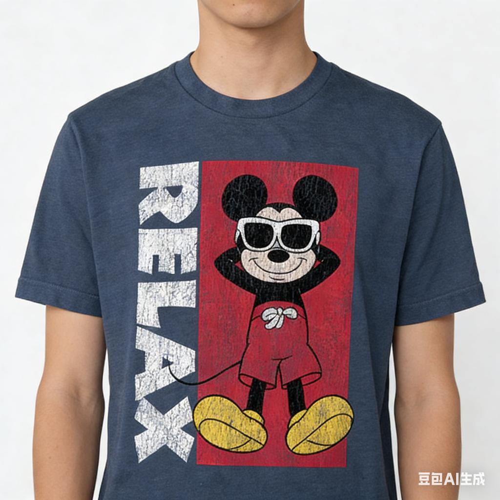 The 2026 Summer New Poster Vacation Mickey Patterned Tshirt Is A Loose Casual Tshirt for Adults and Children with An Oneck