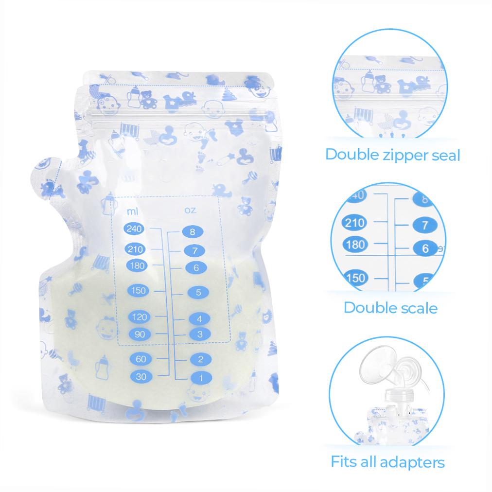 

Kisdream Breast Milk Storage Fresh Bags 240ML Capacity Safe Material Milk Storage & Freezing Bag Container for Baby