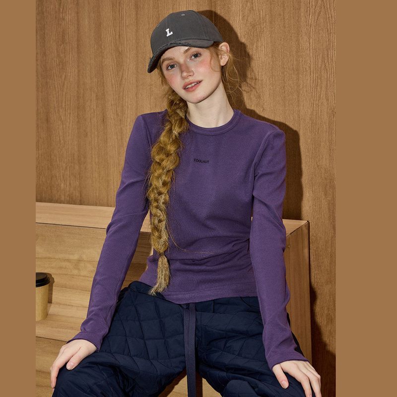 Coolhut Simple and Versatile Letter Print Comfortable Round Neck Casual Inner T-Shirt Top 2026 Winter Base Layer Shirt for Women