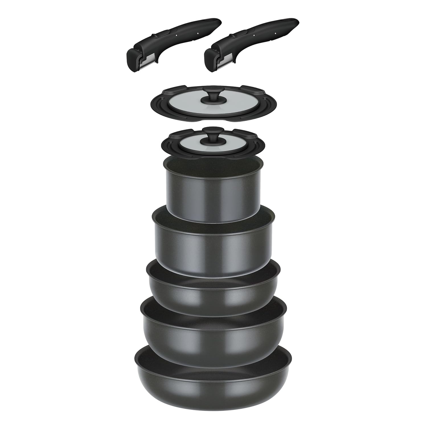 Thermos Durable Series Detachable Handle Frying Pan 9-Piece Set DA IH Compatible Gray Includes 2 Dedicated Handles Pans Pots Dishwasher Safe PFOA PFOS