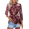 Women's Fashion Casual Lapel Short 3/4 Sleeve Print Shirt Women's Button Up Tops