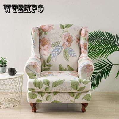 2pcs Printed Stretch Milk Fiber Fabric Wingback Chair Cover Armchair Slipcover Sofa Cover Club Dustproof Decoration Bedroom Office Living Room