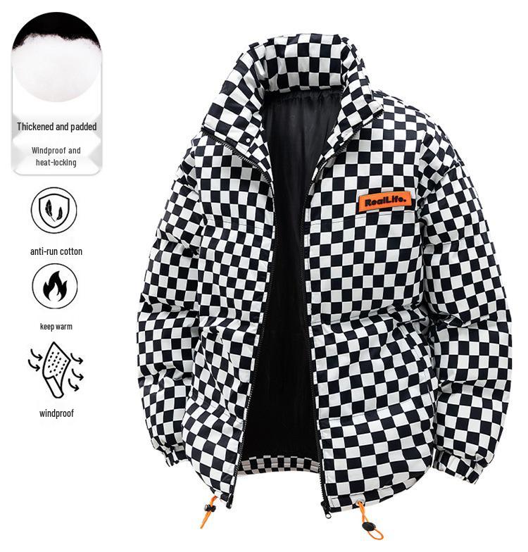 Unisex Gruba Bawełniana Kurtka Zimowa z Kołnierzem Stojącym - Luźny Krój dla Par