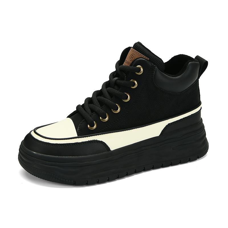 

Autumn Top Layer Cowhide Color Block Heightened Platform Casual Women s Sneakers Retro Soft Sole Women s Fashion Single Shoes 40 чорний
