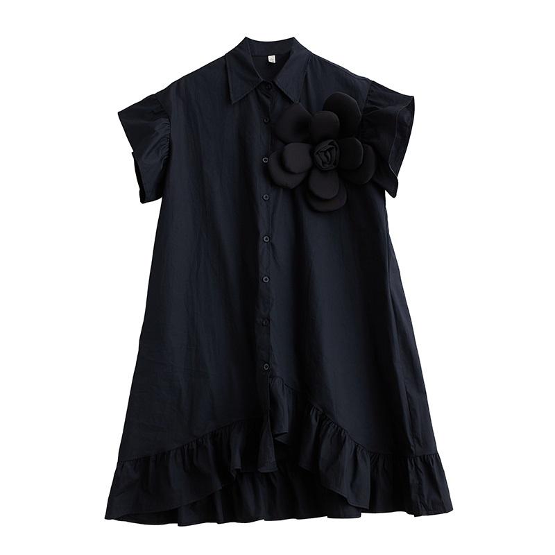 Vestido camisero largo informal holgado de verano con mangas cortas y estampado floral vintage de algodón de talla grande para mujer