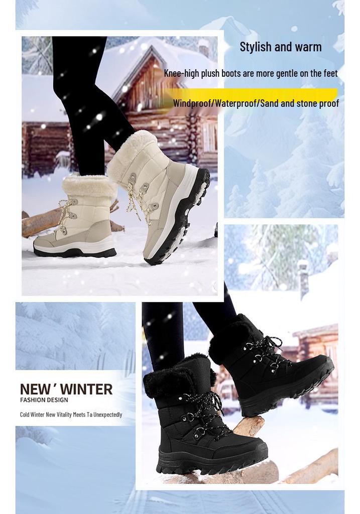 Women's Plus Size Winter Snow Boots - Thick Velvet, Lightweight, Warm, Outdoor Cold Protection