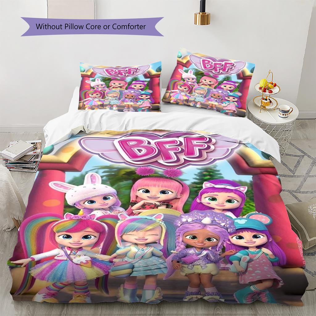 Set Biancheria da Letto con Disegno Cartone Animato BFF Copripiumino Federa Decorazione per la Casa Regalo (1 * copripiumino + 2 * federa, senza nucleo)