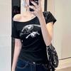 Korean Spice Girls Chic Design Sense Creative Printing Short Sleeve T-Shirt Women's Summer New Skinny Niche Top